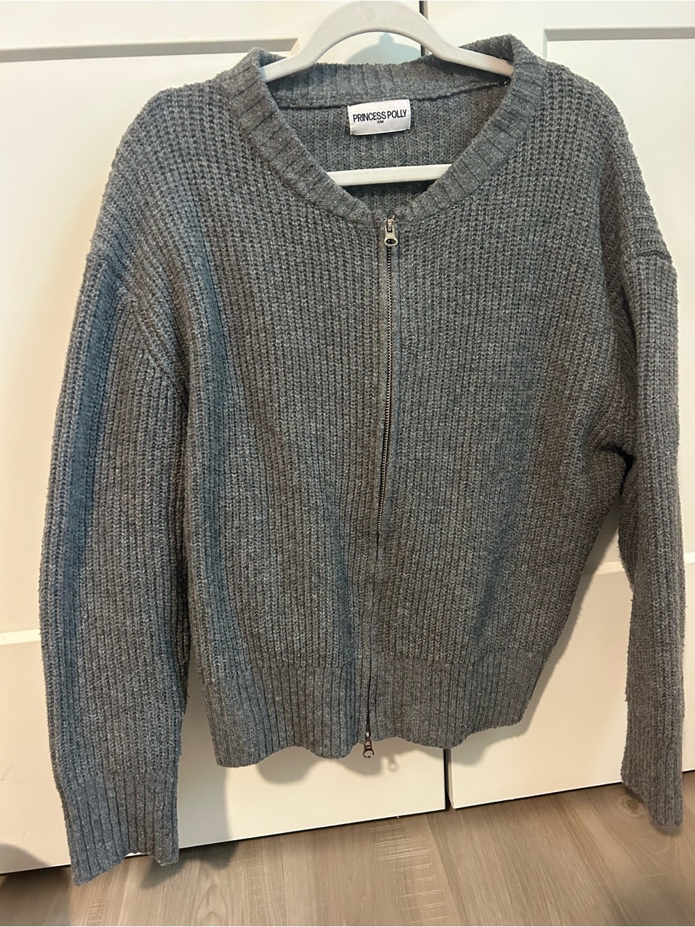 Princess Polly Gray Ribbed Knit Zip Sweater